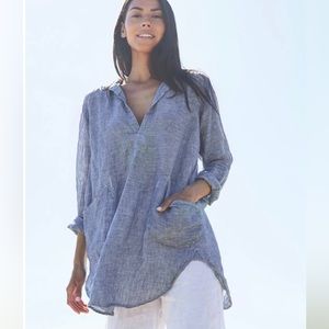 CP Shades Light Blue Teton Tunic With White Embroidered Flowers